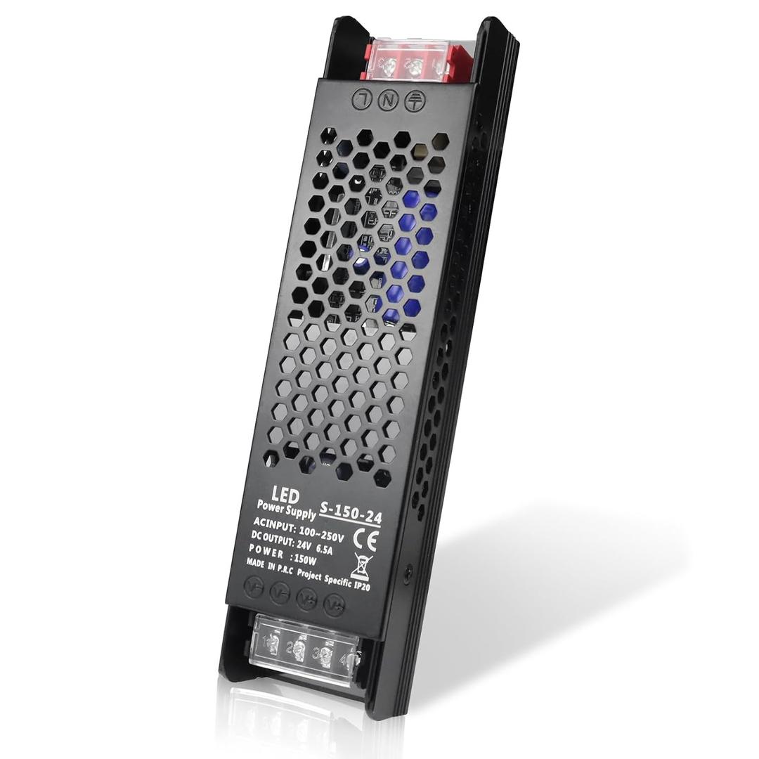 LED Driver 24V 150W 6.5A Slim LED Power Supply, AC 100-250V to 24V DC Adapter, Constant Voltage Transformer for LED Strip Lights, Bulbs, Garden Light, Cabinet Lights