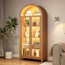 Arch Storage Cabinet with Tempered Glass Door, 71 Arched Display Cabinet, 5 Tier Arched Curio Cabinet, for Dining Room, Living Room, Home Office or Kitchen(Oak)