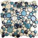 Primoon Pebble Tiles 5 Sheets, Aqua Teal Blue Mosaic Tiles for Accent Wall Backsplash, Pebble Tile for Bathroom Shower Floor