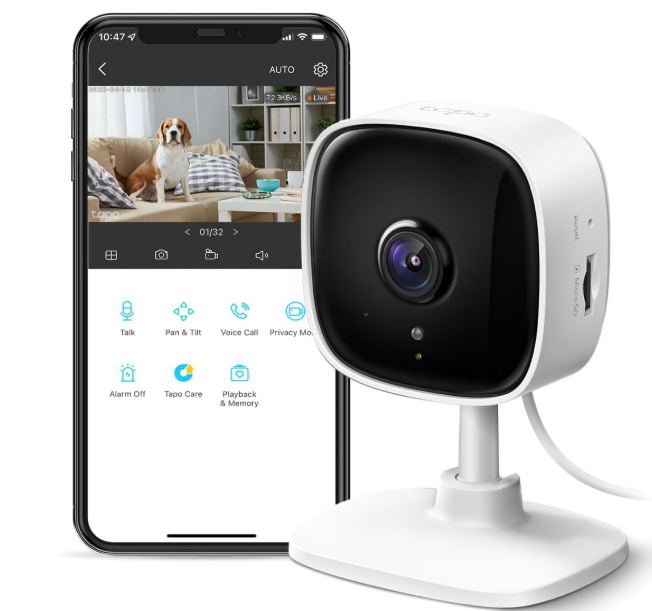 TPLink Tapo 1080P Indoor Security Camera for Baby Monitor, Dog Camera w/Motion Detection, 2Way Audio Siren, Night Vision, Cloud & SD Card Storage, Works w/Alexa & Google Home (Tapo C100)