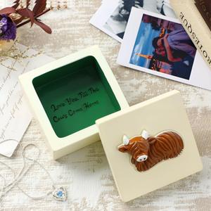 Christmas Highland Cow Trinket Keepsake Decorative Jewelry Box Gifts for Women Cow Lovers Themed Decor Decorations, Home Room Ring Earrings Necklace Organizer Holder Vintage Wooden Box