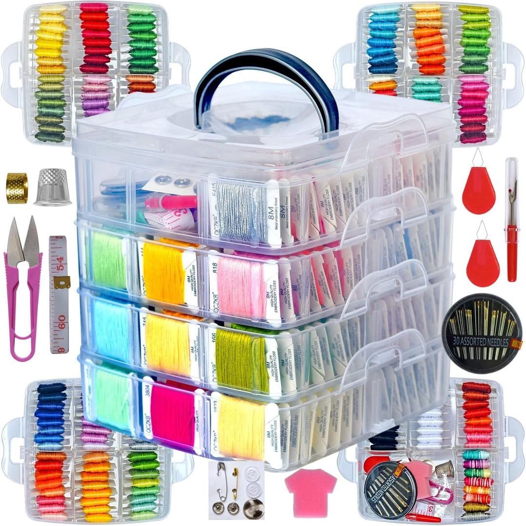 176 PCS Embroidery Floss Set, Complete Set of Tools kit, 4-Tier Organizer Storage Box