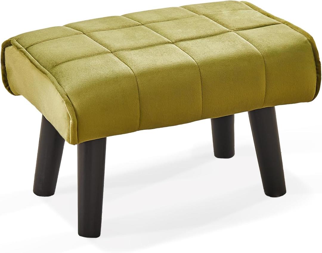 Wimarsbon Small Foot Stool Ottoman Modern Accent Step Stool Seat with Solid Wood Legs Velvet Soft Padded Pouf Ottomans Sofa Footrest Stools 16 inch for Couch Living Room Entryway Green