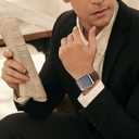 SUNFWR Leather Bands Compatible with Apple Watch Band 42mm(Series 3 2 1) 44mm 45mm 46mm 49mm for Men Women, Top Grain Genuine Leather Replacement Strap for iWatch Ultra 3 2 1, SE3 2 1, Series 11 10 9 8 7 6 5 4 3 2 1 (Coffee/Silver)