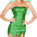 Lizxun Women Elf Fairy Halloween Costume Set Glitter Strapless Mini Dress with Fairy Wings Cosplay Party Dress up Favor (Green, L)