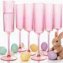 36 Pack Pink Plastic Champagne Flutes - 6oz Ribbed Disposable Champagne Glasses - Clear Pink Vintage Mimosa Glasses Easter with Long Stem Elegant & Lightweight for Wedding Party