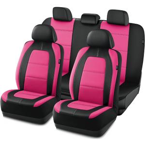 Road Comforts Car Seat Cover, Leather Car Seat Cover Full Set, Automotive Seat Covers, Airbag Compatible Universal Fit for Most Cars (Hot Pink)