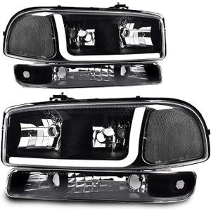 PIT66 LED DRL BAR Headlight Assembly Compatible with 1999-2007 GMC Sierra /1999-2004 Sierra 2500/99-06 GMC Yukon Headlamps Front Lights Accessories