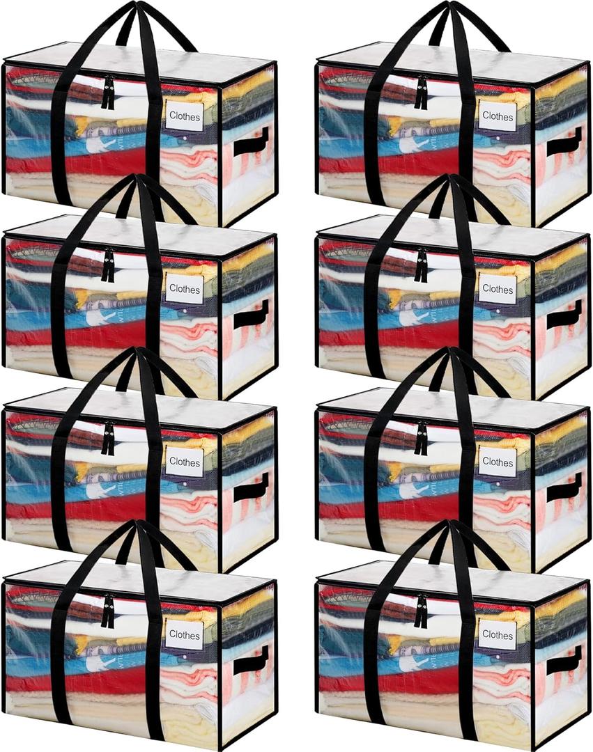 BAGAIL Heavy Duty Moving Bags with Strong Handle, Extra Large Moving Boxes, Storage Tote for Clothes, College Moving Supplies(Clear, 8 Pack)
