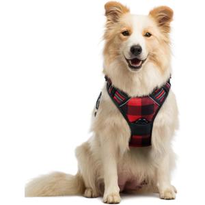 rabbitgoo Dog Harness No Pull with 2 Leash Clips, Adjustable Soft Padded, Reflective Oxford No Choke Pet Vest with Easy Control Handle for Medium Sized Dogs, Red Plaid, M