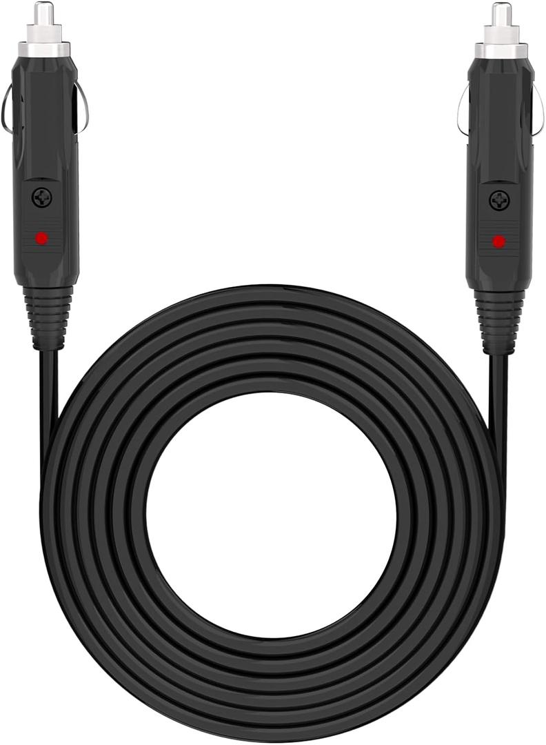 Heavy-Duty 12V 6.5ft 18AWG Male to Male Plug Cigarette Lighter Charger Cord with LED and 20A Fuse Protection for use as a Charging Cord, Solar Charger to Power Pack Cord, and car refrigerators etc
