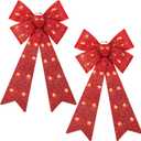 ANVAVO 2 Pieces LED Christmas Tree Topper Bow - 24"x12" Large Prelit Xmas Decorations With Lights - Battery Powered for Wreath Garland, Red