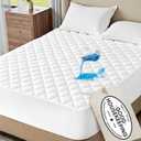 Bedsure Queen Mattress Protector, Quilted Waterproof Mattress Protector with Deep Pocket up to 22 Inches, Soft Breathable Noiseless Bed Pad Topper, Queen Bed Cover for Home, Bedroom, Hotel White