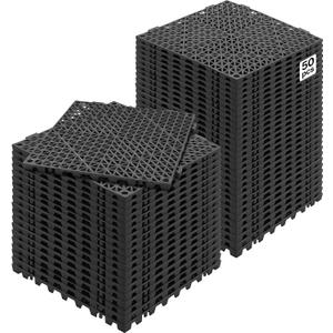 VEVOR Interlocking Tile 50PCS Black, Drainage Tiles 12" x 12" Splicing, Soft PVC Interlocking Drainage Floor Tiles, Non-Slip Drainage Holes for Restroom, Bathroom, Kitchen, Pool, Wet Areas