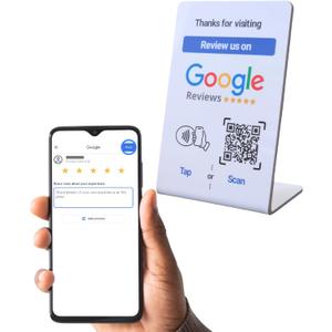 NFC Tap Google Review Stand - Boost Customer Feedback with Tap & Scan QR - No App, No Subscription - Works on iPhone & Android (Size 4.13"x2.75", 1 Pack) (White)