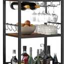 TUTOTAK Bar Cart, Home Bar Serving Cart, Microwave Cart, Drink Cart, Mobile Kitchen Shelf with Wine Rack and Glass Holder, Rolling Beverage Cart for Living Room, Kitchen, Brown BC01BB032 (13"D x 17"W x 33"H)