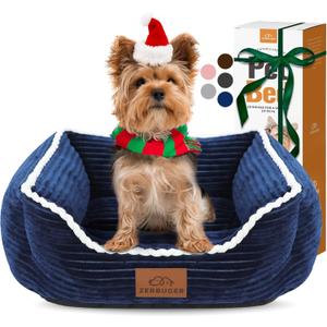 Cat Dog Bed for Pets, Rectangle Pet Bed Gift for Puppy and Kitten, Machine Washable Calming Fluffy Pet Couch Sofa for Indoor Outdoor, Portable Soft Cat Bed with Non-Slip Bottom (Small, Blue)