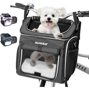 Dog Bike Basket Carrier, Expandable Foldable Soft-Sided Dog Carrier, 2 Open Doors, 5 Reflective Tapes, Pet Travel Bag,Dog Backpack Carrier Safe and Easy for Small Medium Cats and Dogs(Black)