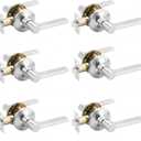 Pack of 6 Passage Door Lever Lock for Hallway Closet, Interior Non-Locking Door Handle, Reversible for Right & Left Side Indoor Lever Sets, Keyless Free Passing Door Handles, Satin Nickel