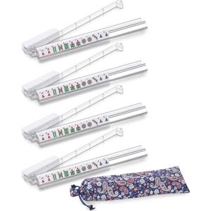 Mahjong Racks with Pushers, 4 Mah Jongg Clear Acrylic American All-in-One Tile Rack & Pusher Accessories Gifts (Transparent)