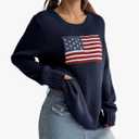 SweatyRocks Women's Flag Pattern Long Sleeve Round Neck Sweater Casual Loose Pullover Sweater, Medium 