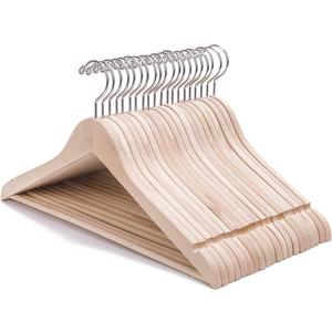 Nature Smile 20 Pack Unfinished Natural Solid Wooden Clothes Hangers Wood Suit Coat Jacket Hanger with Extra Smoothly Cut Notches and Bar - 360Stronger Rotatable Hook