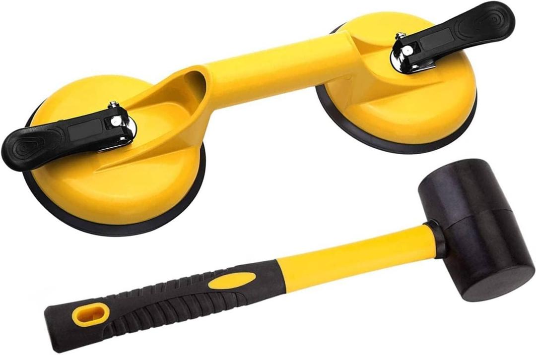 Floor Gap Fixer Tool for Laminate Floor Gap Repair Include Suction Cup and Mallet (Can't use on scraped surface floor)-Yellow Kit