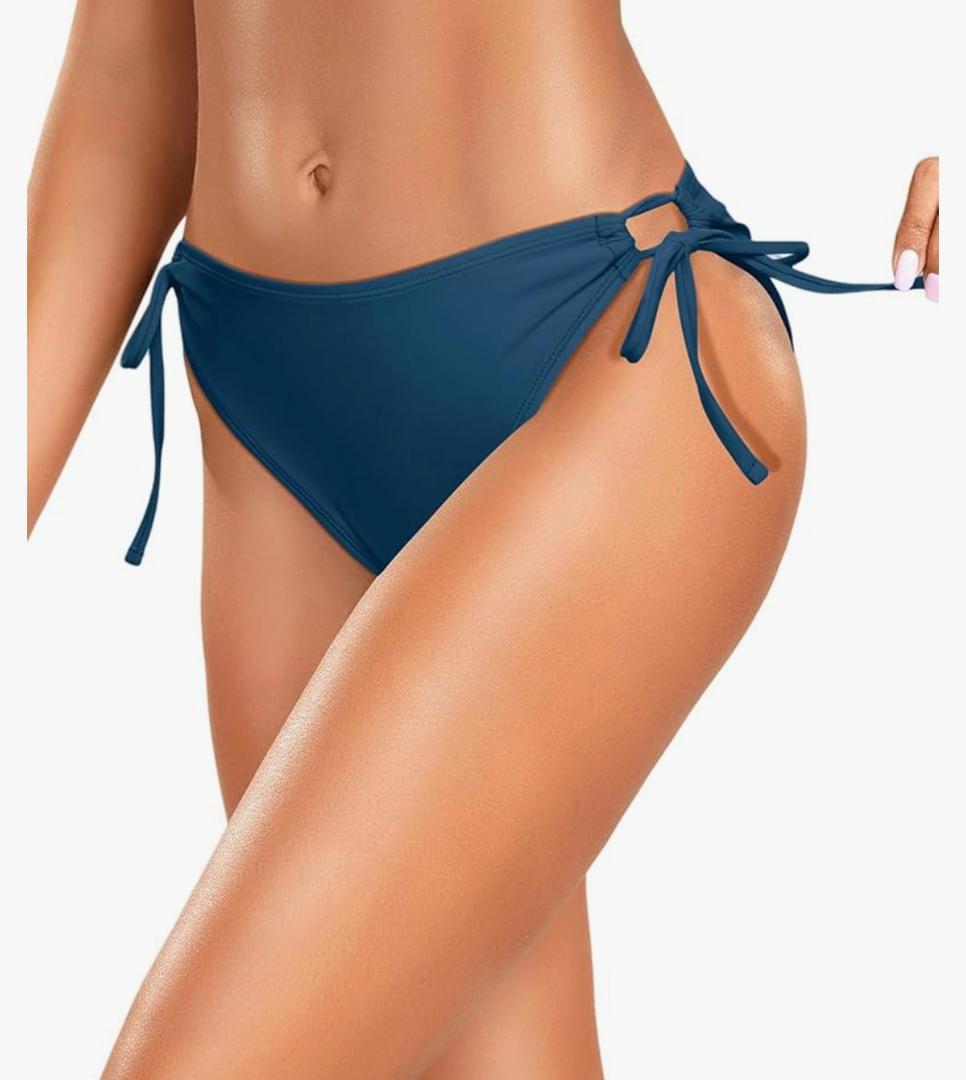 Zmart String Tie Side Bikini Bottoms - Women Full Coverage Swimsuit Bottom Mid Rise Mid Waist Swim Bathing Suit Bottom S