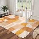 3x5 Washable Rug for Bedroom, Boho Geometric Small Area Rugs for Living Room Entryway Soft Low Pile Non-Slip Indoor Rug for Playroom Dorm Girls, Orange Multi, 3'x5'