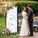 OurWarm Metal Wedding Sign Stand, Adjustable Welcome to Our Wedding Sign Holder, Heavy Duty Easel Stand for Sign W/Design Bundle & Leather Sign Hanging Straps, Seating Chart Stand, Easel for Display