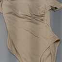 Milumia Women's Casual Ruched Mock Neck T Shirt Short Sleeve Tee Bodysuit Jumpsuit Beige M