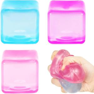 3 Pack Ice Cube Stress Ball, Small Cube Fidget Toys, Squishy Cube for Anxiety Relief Stress Reliever, Stress Relief Toys for Adults Kids Children Teens