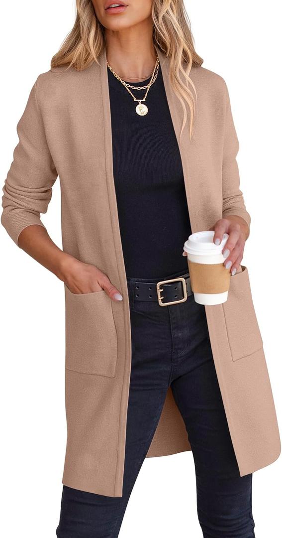 ANRABESS Cardigan Sweater for Women Casual 2025 Fall Fashion Coat Long Sleeve Open Front Knit Coatigan Outwear (Small, Light Camel)