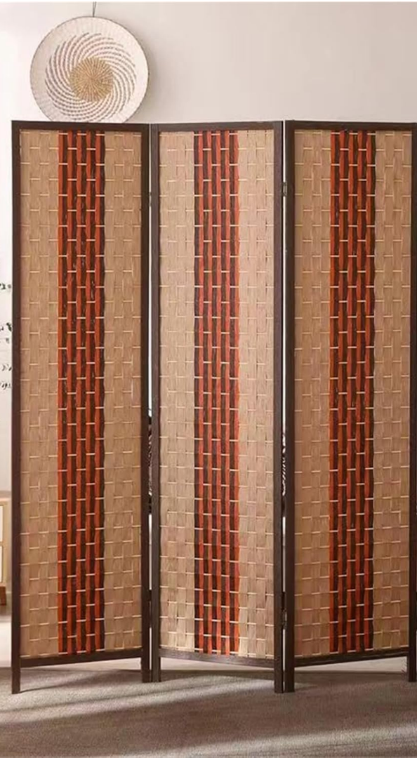 Room Divider 3 Panel Wood Mesh Woven Design Freestanding Room Screen Divider Wooden Screen Folding Portable Partition Screen for Room Separation Practical(F)
