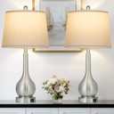 Rinweey 26" Silver Table Lamps Set of 2 for Living Room, Touch Control Bedside Lamp with USB Charging Ports, 3-Way Dimmable Brushed Nickel Bedroom Lamps for Nightstand (2 LED Bulbs Included)