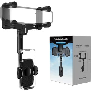 Car Phone Holder Mount, Rear View Mirror Phone Holder, Rotatable and Retractable Phone Holders for Your Car Compatible with iPhone Samsung All 4-7 Inch Cell Phones