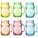 Amzcku Vintage Colored Drinking Glass Mason Jar 16 OZ with Comfortable Handle for Party Beverages 5 pcs