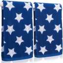 2Pcs Patriotic Hand Towels 4th of July Americana Blue White Star Cotton Bathroom Towel Independence Day Bathroom Absorbent Towels for Kitchen Gym Yoga Drying Cleaning Cooking, 29.5 x 13.4 Inch