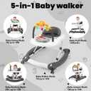 Baby Walker, 5-in-1 Baby Walkers for Boys and Girls 6-12 Months with Bouncer, Removable Footrest, Feeding Tray & Music, Foldable & Adjustable Activity Walker for 6-18 Months Toddler Infant,  c-grey