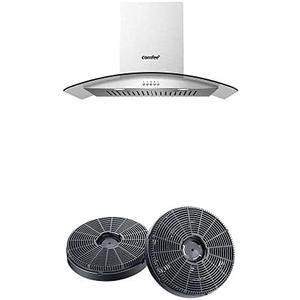 Comfee CVG30W8AST 30 Inches Range Hood with 2 Pack CVP/CVG-CF Carbon Filters, 450 CFM 3 Speed Exhaust Fan, Curved Glass, 2 LED Lights, Ductless/Ducted, Stainless Steel