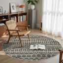 Round Rugs 8ft Washable Moroccan Circle Rug for Living Room Non Slip Indoor Floor Carpet Foldable Area Rug for Dining Room with Low PileBlack,8'x8'