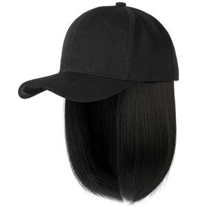 YEKEYI Baseball Cap Wig with Hair Extensions Synthetic Wig Hat for Women Adjustable Baseball Hat (black)