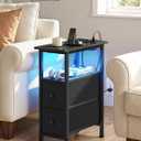SONGMICS Side Table with LED Light, Narrow End Table with 2 Drawers, Nightstand with Charging Station, Bedside Tables for Small Space, Living Room, Bedroom, Ink Black, BELLAH Collection ULGS002B101, 1 Pack