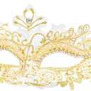 Hoshin Masquerade Mask, Mardi Gras Deecorations Venetian Masks for Womens (White With Gold Line)