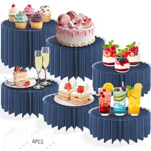 6Pcs Buffet Risers, Food Risers for Table, Foldable Cake Display Stands, Tall Cardboard Cupcakes Stand for Show Catering Desserts Jewelry Wedding Birthday Party Decoration (Blue)