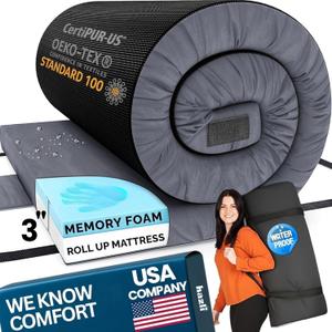 Hazli Matrix AirCell Memory Foam Camping Mattress Pad - CertiPUR-US Roll Up Mattress for Adults - Portable Foam Sleeping Mats for Camping - Camp Cot Sleeping Pad - Floor Sleep Mat Bed Roll for Car RV (Cot: 72 X 26 X 3, Dark Gray)