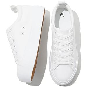 SERNIAL Womens White Platform Sneakers PU Leather Platform Shoes Walking Shoes for Women