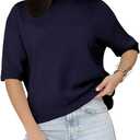 Saodimallsu Womens Short Sleeve Sweater Crew Neck Pullover Summer Lightweight Loose 2025 Knit Tops Dressy Casual Blouse (Blue)