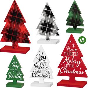 3 Pcs Christmas Decorations Indoor Wooden Christmas Trees Table Sign Decor Table Centerpieces Xmas Merry Tabletop for Holiday Office Desk Tiered Tray Party Shelf Decor Farmhouse Double-sided Printing (Large)