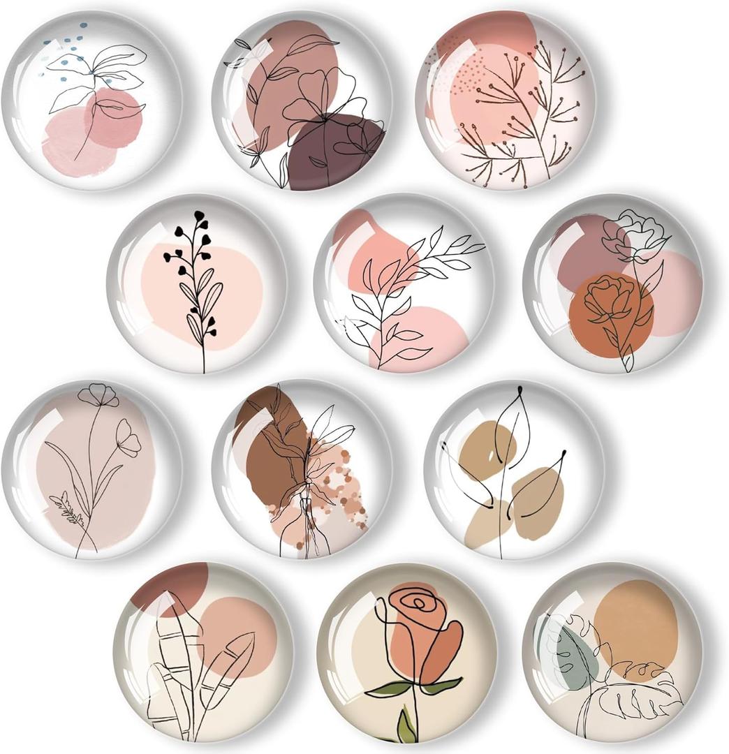12Pcs Glass Refrigerator Magnet Fridge Sticker,Art Line Flowers Fridge Magnets Decoration for Crafts,Strong Fridge Magnets for Kitchen, School,Office Whiteboard, Cabinet and Dishwasher
